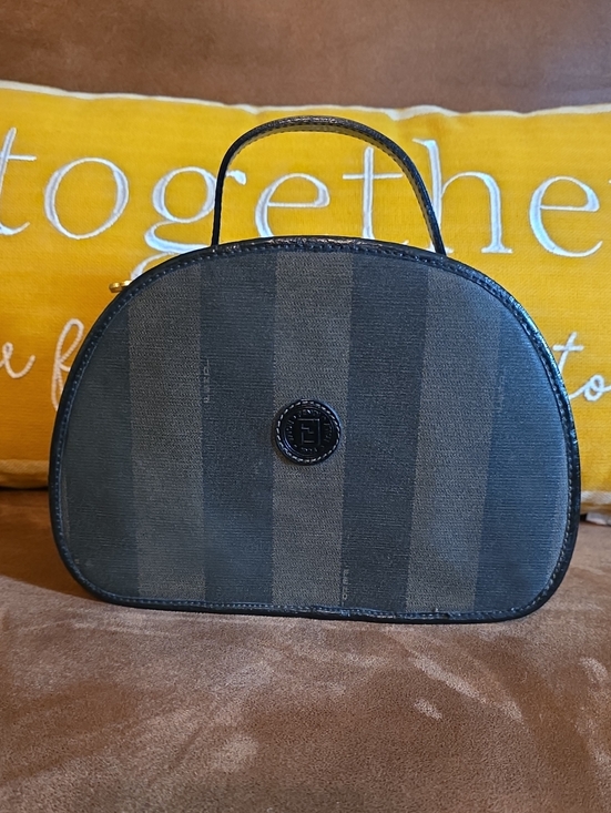 Fendi Handbags - FENDI Black Striped Top-Handle Women’s cosmetic/ Make Up Bag (H) 6.5" X (W) 8.5"